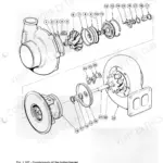 FiatAllis FR220.2, Wheel Loader exploded view diagram of turbocharger components with numbered parts list.