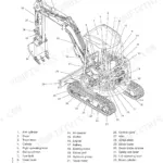 Fiat Kobelco E20SR EVOLUTION, E22SR EVOLUTION, E25SR EVOLUTION component name diagram and numbered parts list.