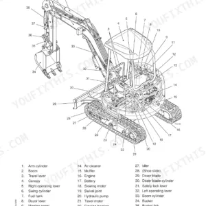 Fiat Kobelco E30SR EVOLUTION, E35SR EVOLUTION, TNE engine: Excavator component name diagram and numbered parts list.