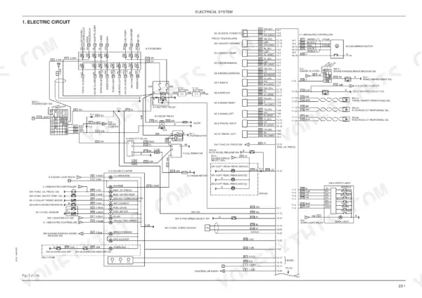 Fiat Kobelco E70SR EVOLUTION electrical system wiring diagram showing fuse box, starter motor, and Mechatro controller connections.