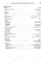 fiat-kobelco-sl45b-sl55bh-compact-loader-workshop-manual-604-06-923-01-specs-51.webp Fiat Kobelco SL45B, SL55BH engine specifications table including bore, stroke, valve clearance, and fluid capacities.
