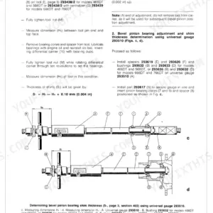 Fiat 45-66 to 80-66 manual: Bevel pinion bearing adjustment procedure and universal gauge 293510 shim thickness diagrams.