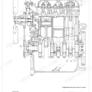 Fiat 55-90, 60-90, 70-90, 80-90, 90-90, 100-90 engine longitudinal cross-section diagram showing pistons, crankshaft, and valves.