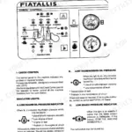 FiatAllis FR140.2, WHEEL LOADER instrument panel diagram, indicator light troubleshooting for oil and brake pressure.