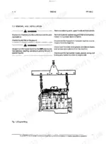 fiatallis-fr180-2-wheel-loader-service-manual-75314958-75314937-procedures-92.webp FiatAllis FR180.2, WHEEL LOADER engine removal and installation procedure with lifting diagram and safety warnings.