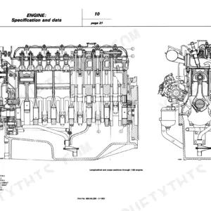 Fiat 1180, 1280, 1380, 1580, 1880 engine longitudinal and cross-section diagrams with torque data table.