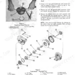 Ford 2000-7000, 3400-5550 turbocharger exploded view, compressor insert removal procedure, and component parts list.