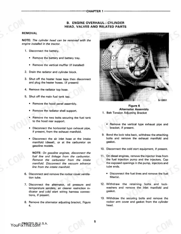 Ford 230A, 231, 340, 340A, 445, 530A, 531, 540A, 545, Ford Industrial Tractors engine cylinder head removal procedure.