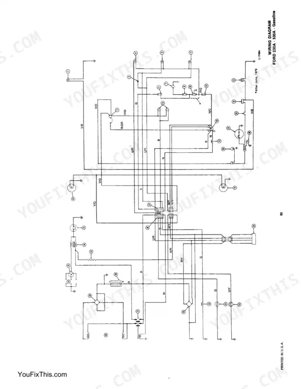 Ford 230A, 231, 340, 340A, 445, 530A, 531, 540A, 545, Ford Industrial Tractors gasoline engine electrical wiring diagram.