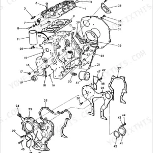 Ford 2810, 2810 3 CYL AG exploded view of engine cylinder block, head, and related components with numbered parts list.