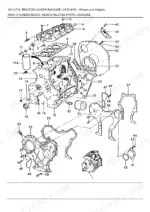 ford-335-to-535-tractor-loader-backhoe-parts-catalog-engine-parts-98.webp Ford 335, 420, 515, 532, 535, 2600, 3900, 4100, 4600, 5600, 5700, 6600, 7600, 6700, 7700, 4600SU, 6600C, 7600C, 233, 333, 231, 531, 420 3 Cyl exploded view of gasoline cylinder block, head, and related engine parts.