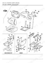 ford-345c-tractor-loader-parts-catalog-cab-parts-287.webp Ford 345C, 345C 3 CYL, 345D, 445C, 445D, 545C, 545D Michigan seat assembly exploded view diagram with seat belt and mounts.