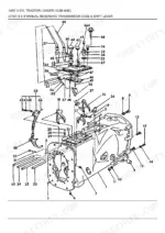 ford-345c-tractor-loader-parts-catalog-drivetrain-parts-138.webp Ford 345C, 345C 3 CYL, 345D, 445C, 445D, 545C, 545D exploded view of manual reversing transmission case and shift lever assembly.