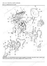 ford-345c-tractor-loader-parts-catalog-engine-parts-118.webp Ford 345C, 345C 3 CYL, 345D, 445C, 445D, 545C, 545D exploded view of cylinder block, head, and engine timing cover components.