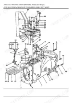 ford-345d-tractor-loader-parts-catalog-drivetrain-parts-157.webp Ford 345D, 345C, 445C, 445D, 545C, 545D exploded view of manual reversing transmission case and shift lever assembly.