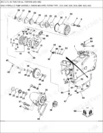 ford-3610-agricultural-tractor-parts-catalog-hydraulic-parts-372.webp Ford 3610 exploded view diagram of engine mounted piston type hydraulic pump assembly and related components.