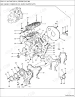 ford-3930-agricultural-tractor-parts-catalog-engine-parts-205.webp Ford 3930 exploded view of engine cylinder block, head, and related components with numbered parts list reference.