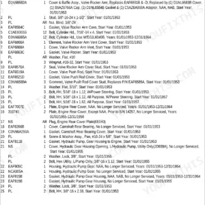 Ford 4140 parts list for engine assembly, including rocker arm cover, push rod cover, and hydraulic pump gear housing.