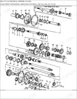 ford-4600-agricultural-tractor-parts-catalog-drivetrain-parts-215.webp Ford 4600 exploded view diagram of 8-speed transmission gears, shafts, and related components for tractor models.
