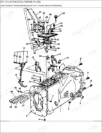 ford-4610-3-cylinder-agricultural-tractor-parts-catalog-drivetrain-parts-274.webp Ford 4610 exploded view diagram of 8-speed non-syncromesh transmission case, shift levers, forks, and internal rods.