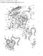 Ford 4610 exploded view of 3-cylinder gas engine cylinder block, head, and related components with numbered parts.
