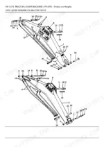Ford 550, 550 3 CYL exploded view diagram of the boom assembly, including hydraulic lines, pins, and mounting hardware.