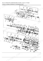 Ford 550, 550 3 CYL exploded view diagram of the 6x4 manual reversing transmission gear assembly and components.