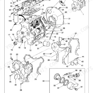 Ford 550, 550 3 CYL exploded view of gasoline engine cylinder block, cylinder head, and related internal components.