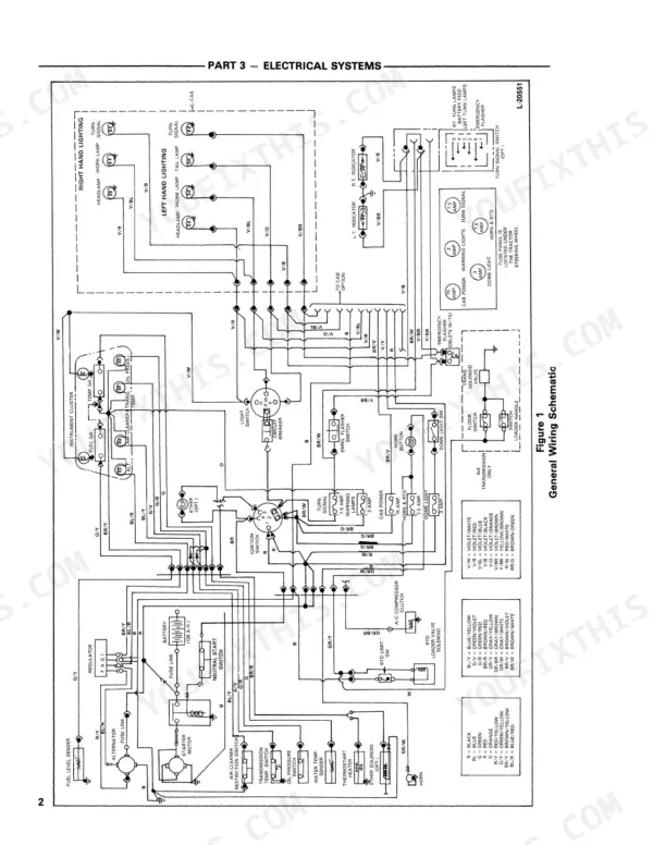 Ford 555A, 555B, 655A general electrical system wiring schematic showing lighting, ignition, and fuse panel circuits.