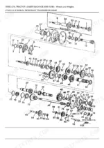 ford-555b-tractor-loader-backhoe-parts-catalog-drivetrain-parts-150.webp Ford 555B exploded view of 6x4 manual reversing transmission gear assembly with PTO components and numbered parts list.