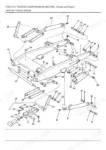 Ford New Holland 575D exploded view diagram of lift arm and linkage assembly showing hydraulic cylinders, pins, and bushings.