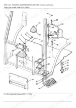 Ford New Holland 575D exploded view diagram of cab frame, floor pedals, and related interior mounting hardware components.