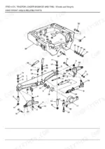 Ford New Holland 575D exploded view diagram of front axle, steering knuckles, tie rods, and related mounting hardware components.