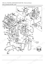 Ford New Holland 575D hydraulic system exploded view showing lines, fittings, and 3-spool control valve assembly components.