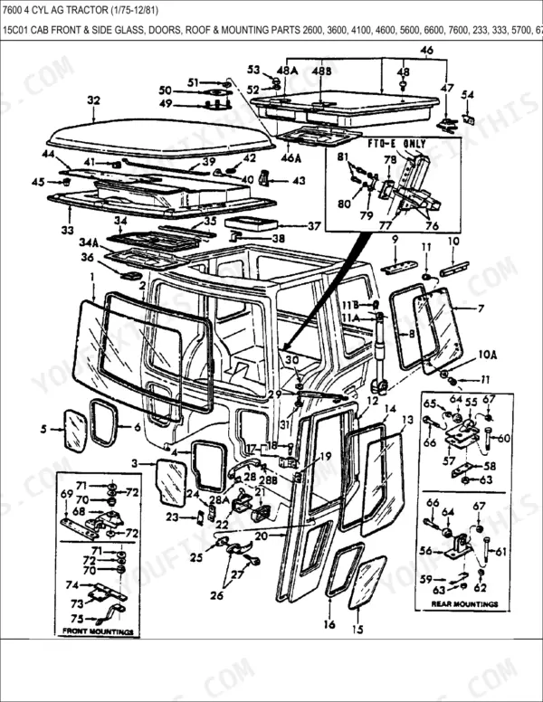 Ford 7600, 7600 4 CYL AG Parts Catalog — Cab & Interior Parts Diagram