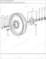 ford-8530-to-8830-agricultural-tractor-parts-catalog-chassis-parts-12.webp Ford New Holland 8530, 8630, 8730, 8830, TW5-TW35 exploded view diagram of front wheel assembly, hub, bearings, and wheel bolts.