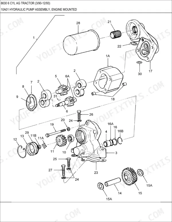 Ford 8630, 8630 6 CYL AG Parts Catalog — Hydraulic Parts Diagram