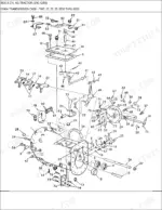 ford-8830-ag-tractor-parts-catalog-drivetrain-parts-203.webp Ford 8830 exploded view diagram of the transmission case, gear shift forks, and internal linkage components.