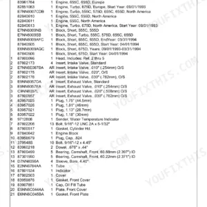 New Holland 555D, 555D 4 CYL TRACTOR LOADER BACKHOE parts list for engine block, head, and related components.