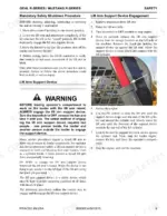 Gehl R190, R220, R260, 1900R, 2200R, 2600R safety procedures for lift arm support device engagement and shutdown.