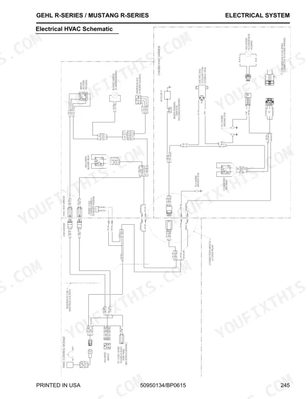 Gehl R190, R220, R260, 1900R, 2200R, 2600R electrical HVAC schematic showing blower motor, relay, and switch wiring.
