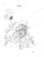 hitachi-ex12-2-excavator-parts-catalog-p1a4-1-2-engine-parts-6.webp Hitachi EX12-2 engine exploded view showing engine mounts, brackets, and hardware assembly components.