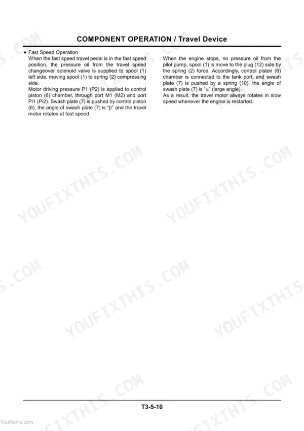 Hitachi EX12-2, EX15-2, EX18-2, EX22-2, EX25-2, EX30-2, EX35-2, EX40-2, EX45-2 travel device fast speed operation description.