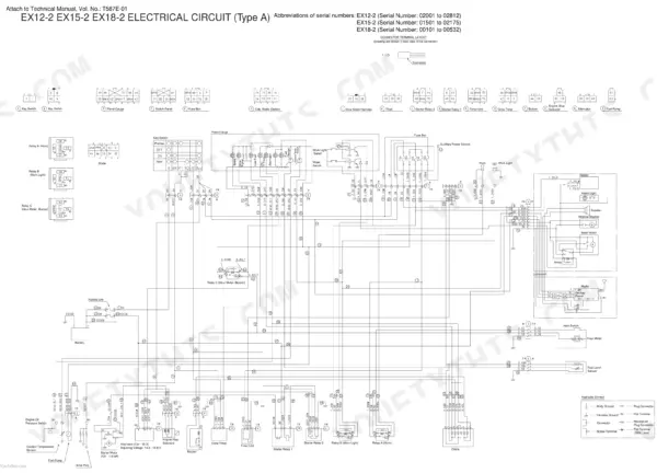 Hitachi EX12-2, EX15-2, EX18-2, EX22-2, EX25-2, EX30-2, EX35-2, EX40-2, EX45-2 electrical circuit Type A wiring diagram
