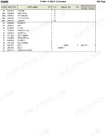 hitachi-ex12-excavator-parts-catalog-p1a5-1-5-engine-parts-6.webp Hitachi EX12 engine parts list table showing part numbers and quantities for fan belts, filters, and mounting hardware.