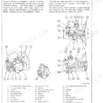 Hitachi EX120-2 hydraulic pump device construction diagram with numbered component parts list and descriptions.