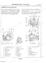 hitachi-ex120-2-hydraulic-excavator-technical-manual-exploded-view-38.webp Hitachi EX120-2 hydraulic pump device construction diagram with numbered component parts list and descriptions.