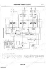 hitachi-ex120-2-hydraulic-excavator-technical-manual-hydraulic-215.webp Hitachi EX120-2 hydraulic system schematic showing main pump, control valve, relief valves, and delivery pressure control.