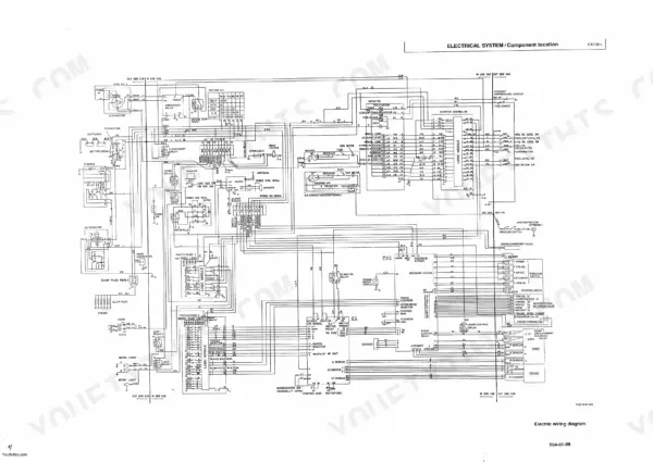 Hitachi EX120-2 electrical wiring diagram showing monitor controller, logic modules, and engine component connections.