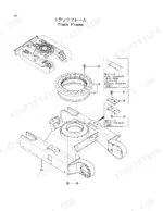 hitachi-ex15-excavator-parts-catalog-p1a7-1-5-chassis-parts-123.webp Hitachi EX15 exploded view of track frame, swing bearing, and steel or rubber crawler components.